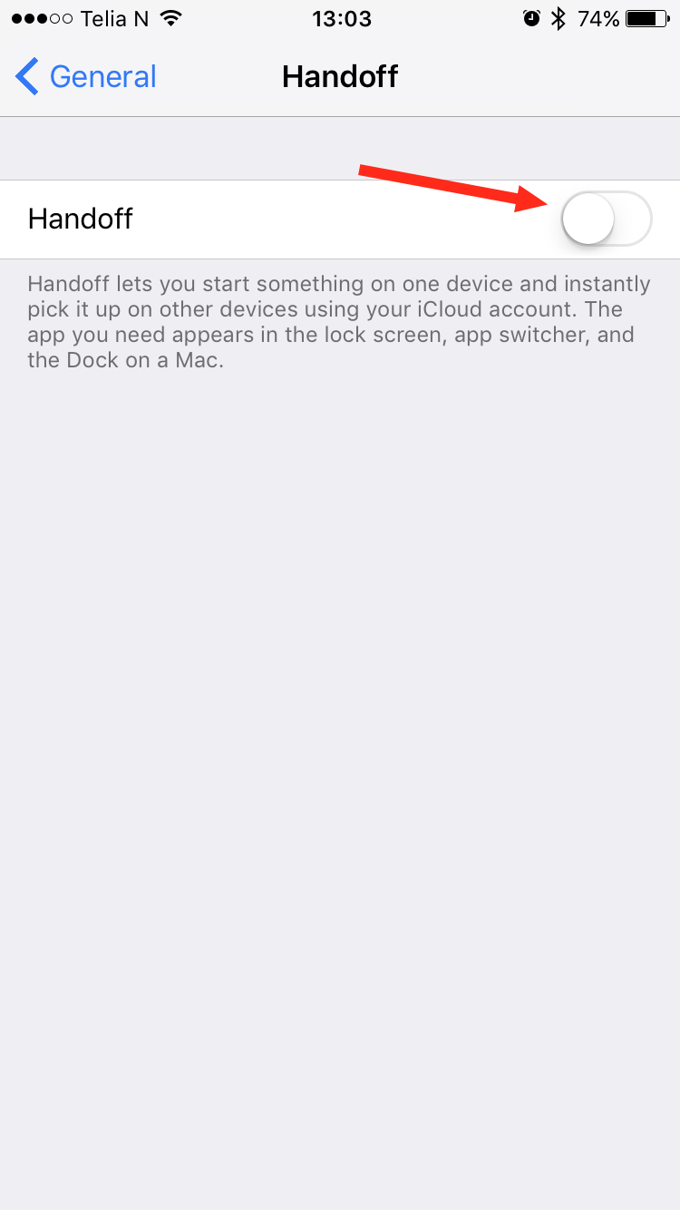 Handoff on iPhone disabled