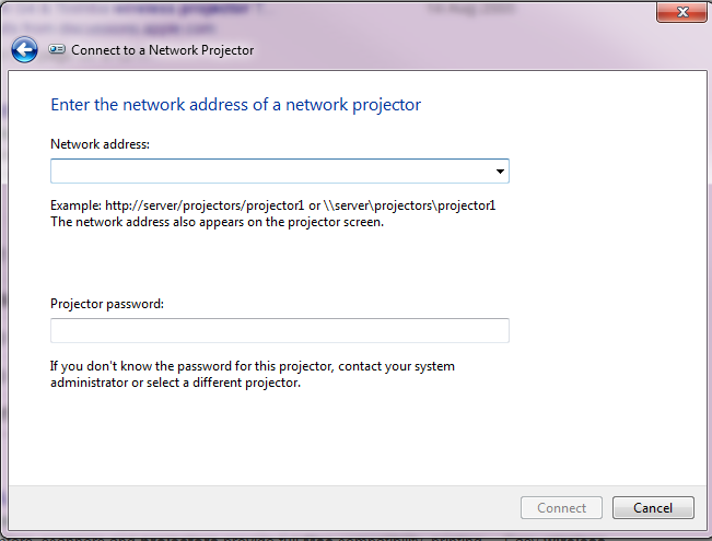 Setting IP address of the projector in Windows 7