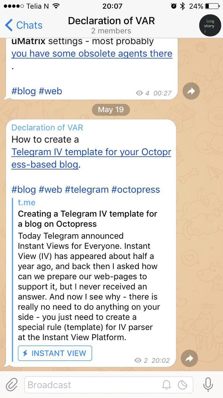 Telegram IV link on a channel