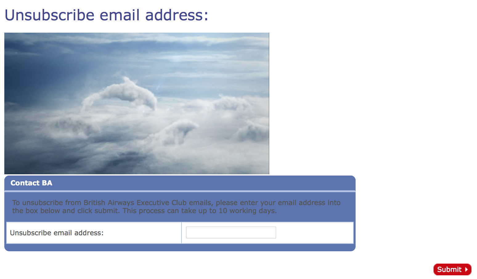 British Airways unsubscribe form