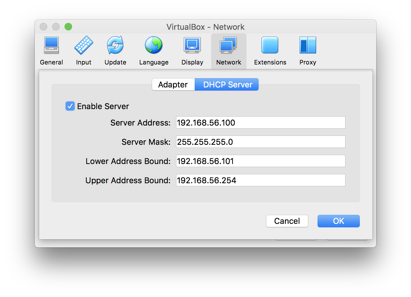 VirtualBox host-only network, DHCP