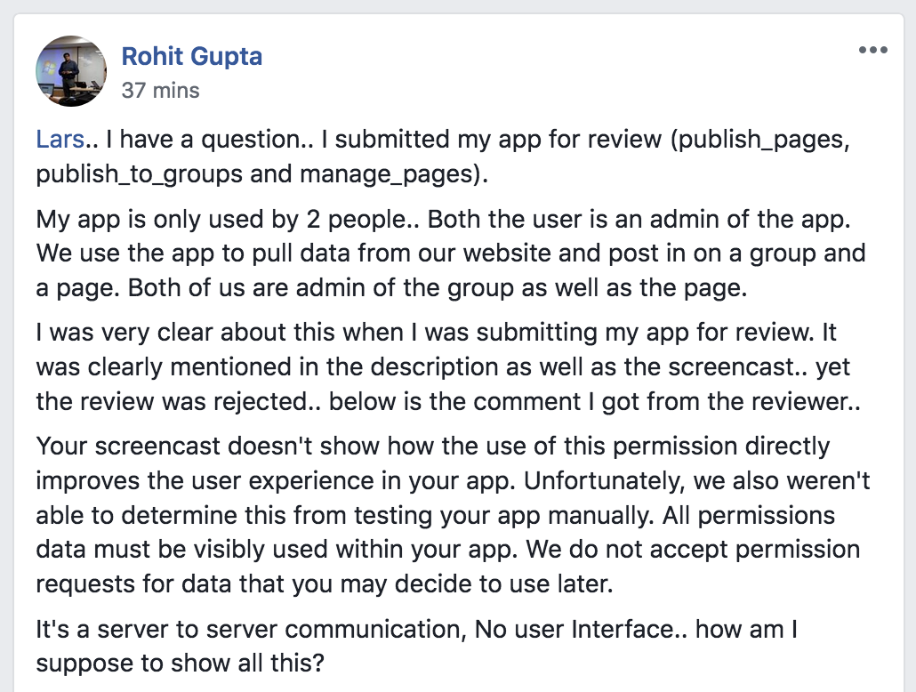 Facebook App Review for a server-to-server interaction