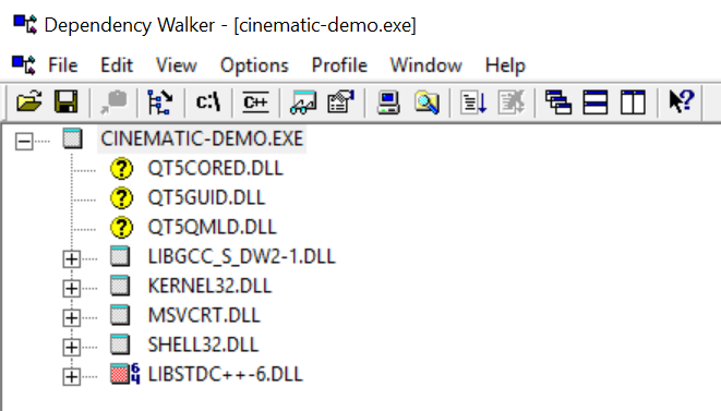 Dependency Walker, MinGW dynamic Qt build