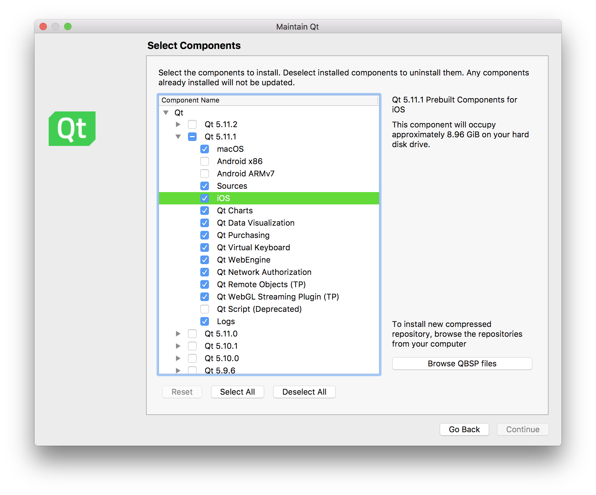 Qt installer, iOS component