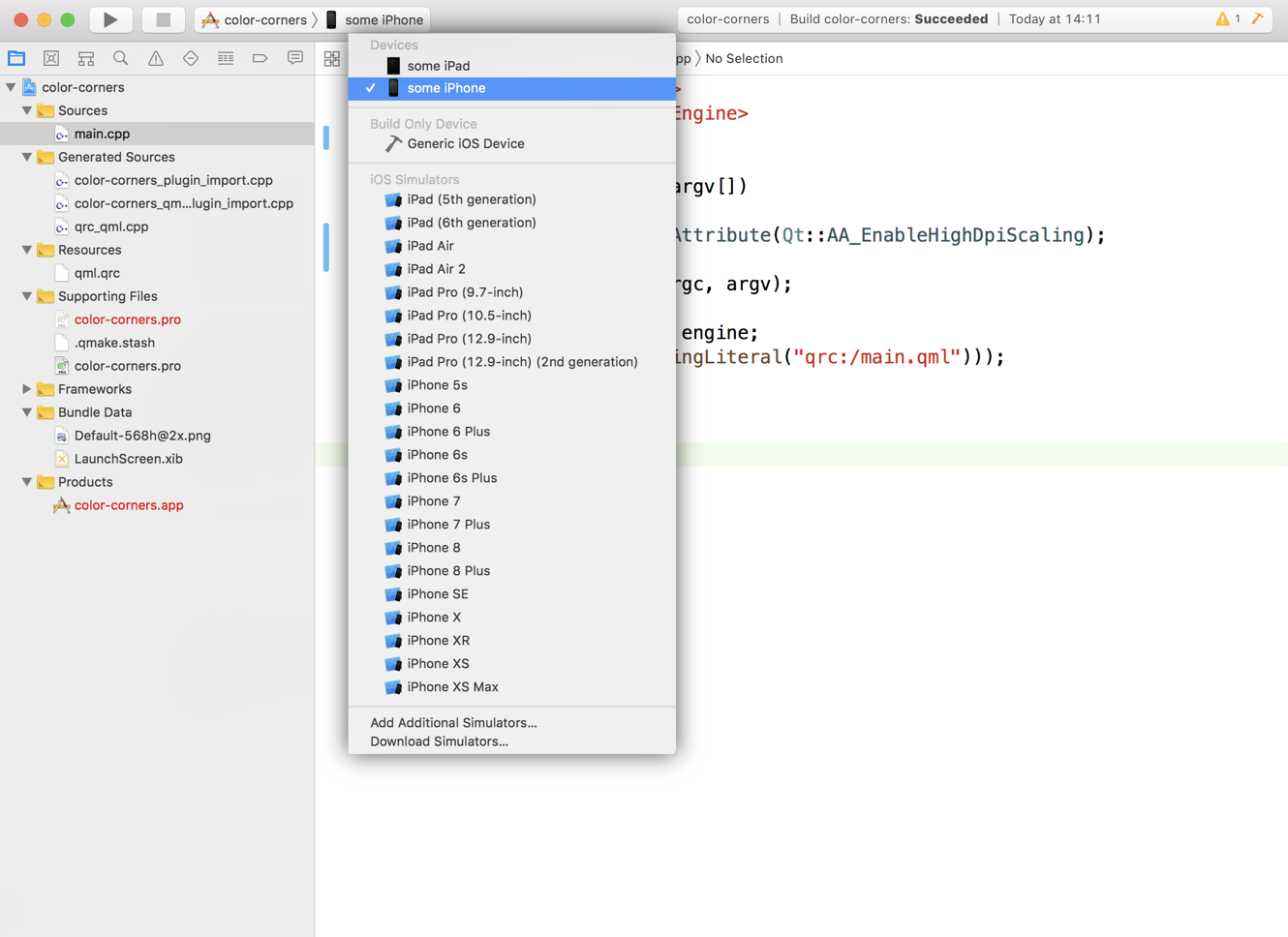 Xcode, choosing target