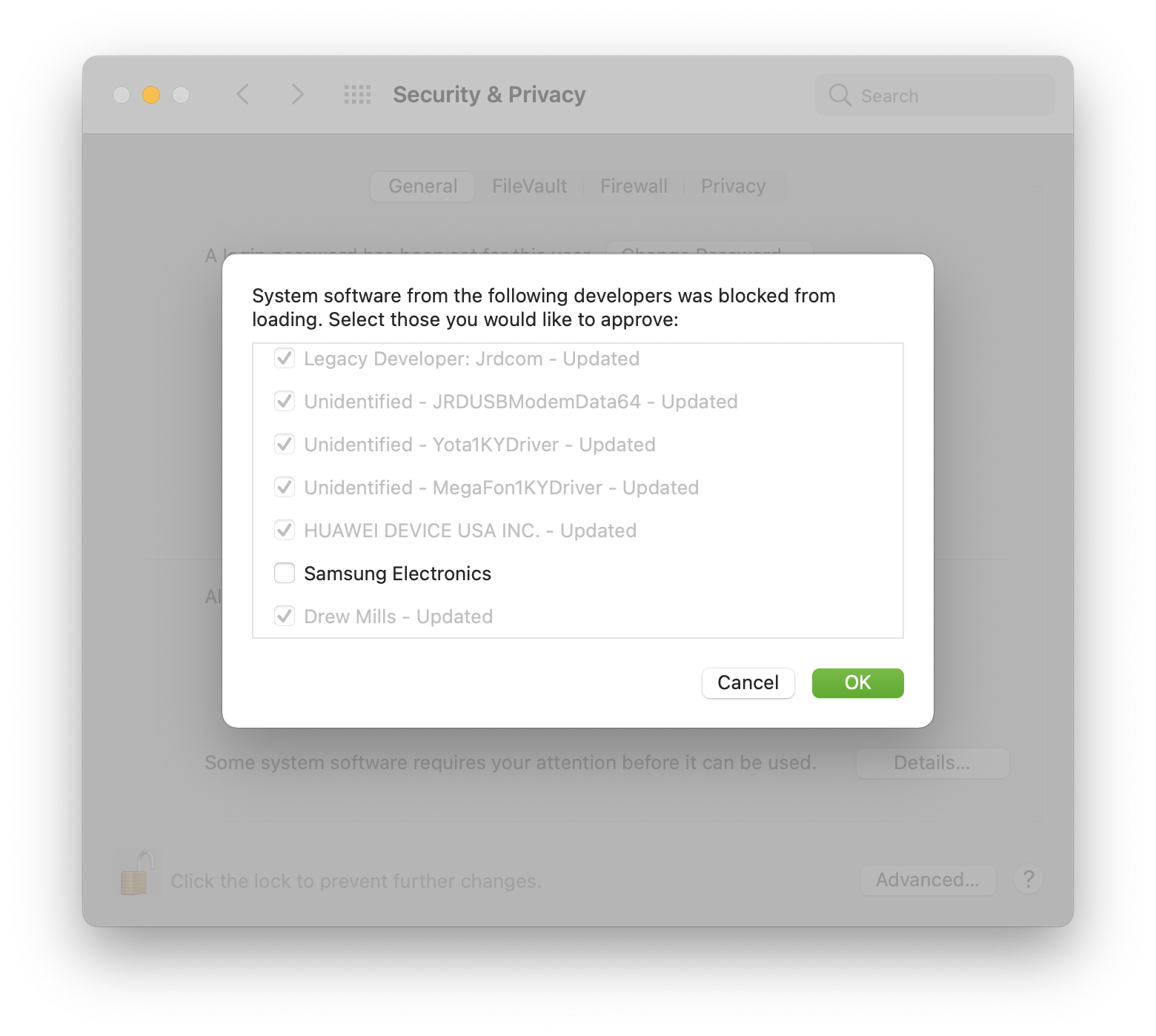 Mac OS Big Sur, blocked extensions