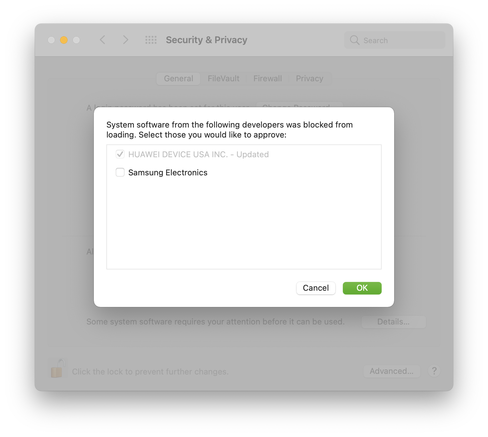 Mac OS Big Sur, blocked extensions
