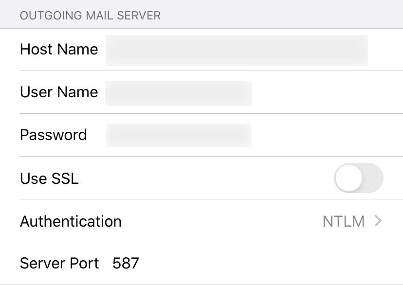 iOS, e-mail SMTP settings
