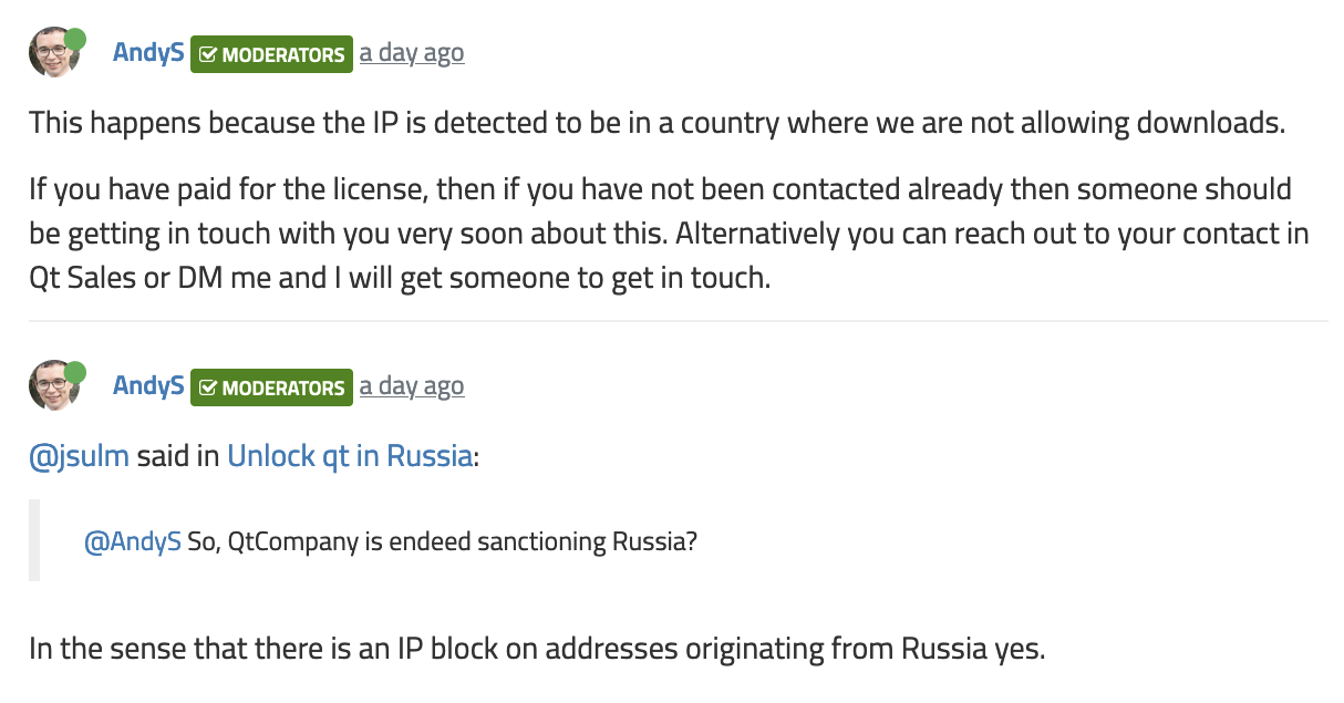 The Qt Company confirms blocking russian IP addresses