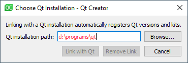 Qt Creator, link installation