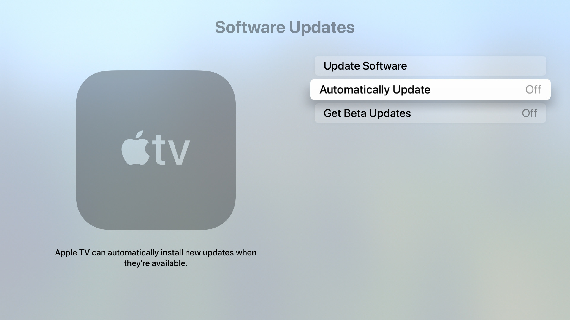 Apple TV disabled automatic updates