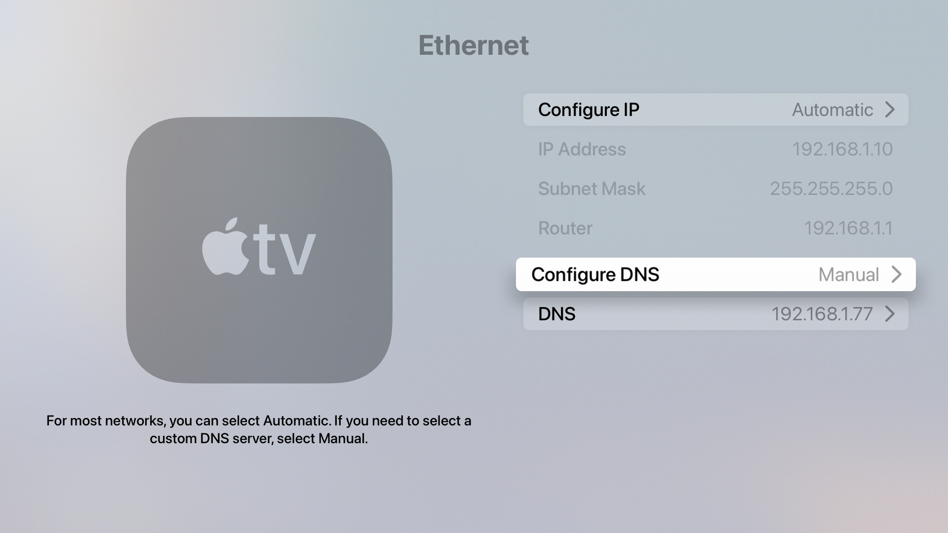 Apple TV DNS setting