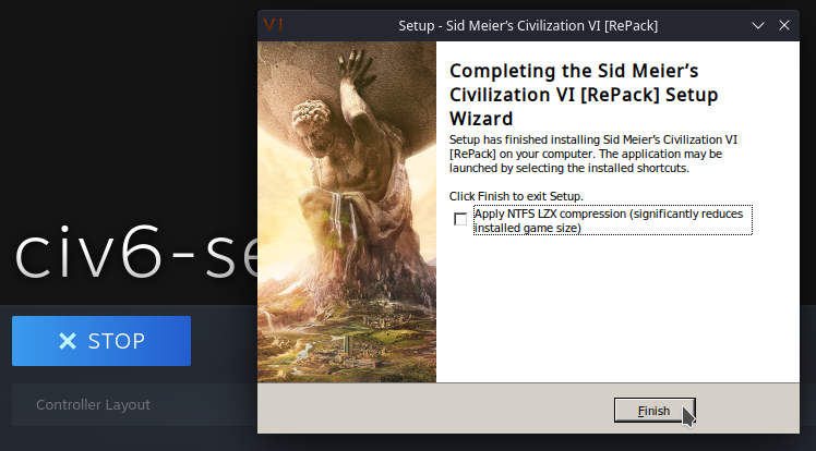 Civilization VI installer, NTFS compression