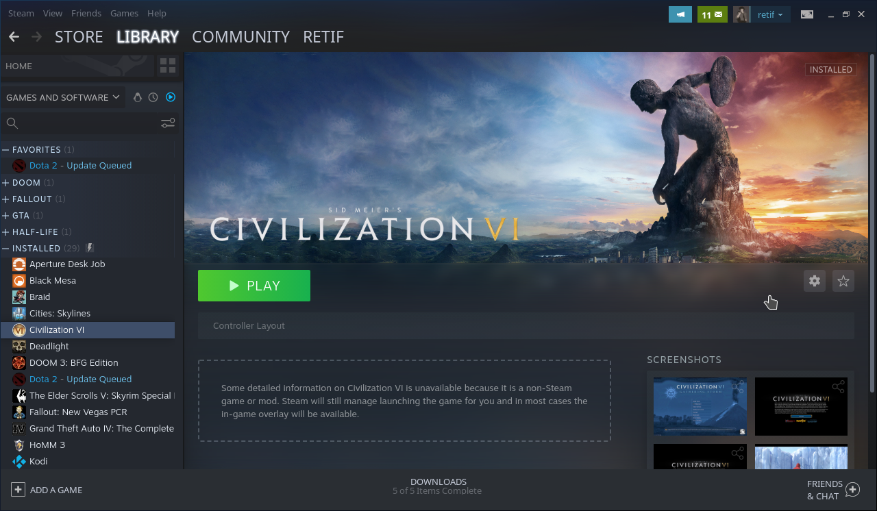 Civilization VI in Steam game gallery in Desktop mode