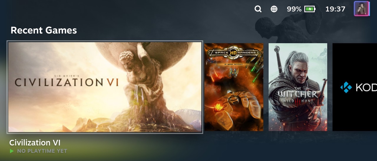 Civilization VI in Steam game gallery in Gaming mode on Steam Deck