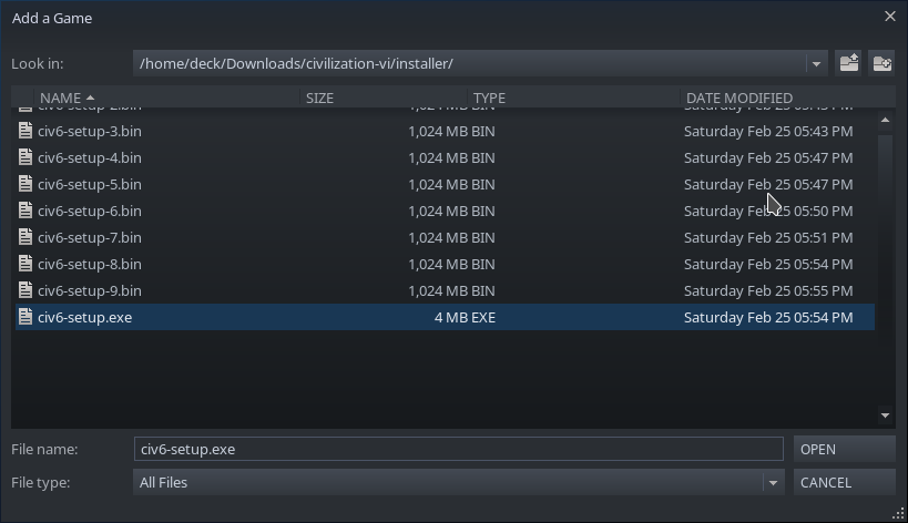 Steam, Add a game, browsing files