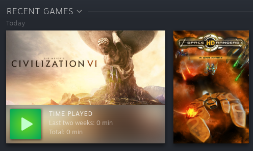 Steam library, recent games
