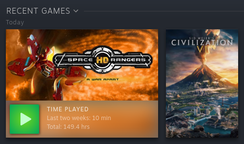 Steam library, recent games