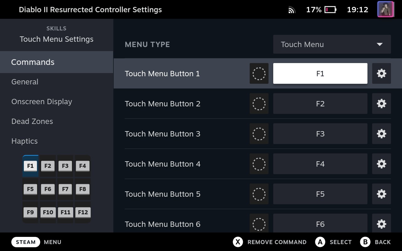 Steam Deck, Steam Input, touch virtual menu