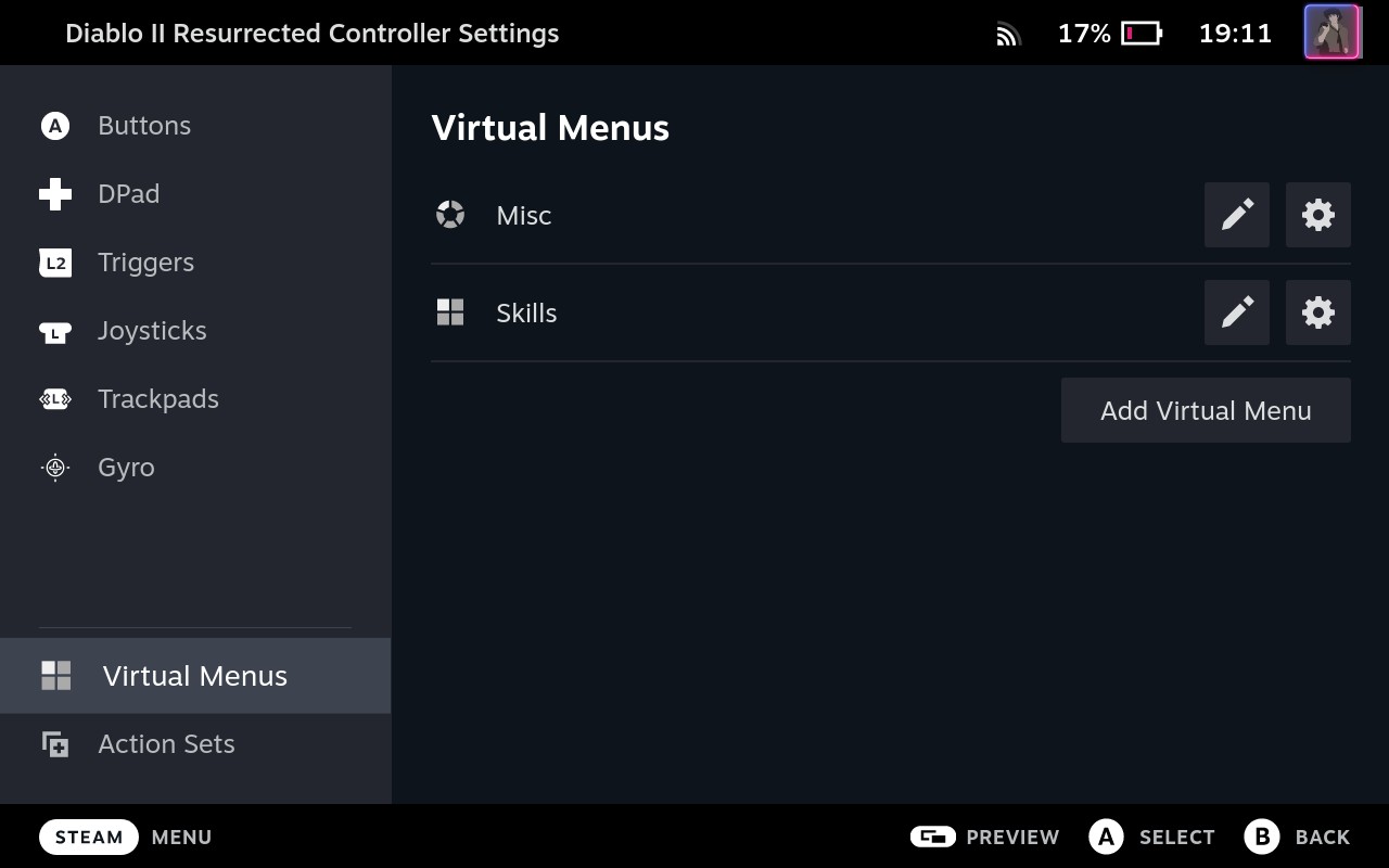 Steam Deck, Steam Input, virtual menus