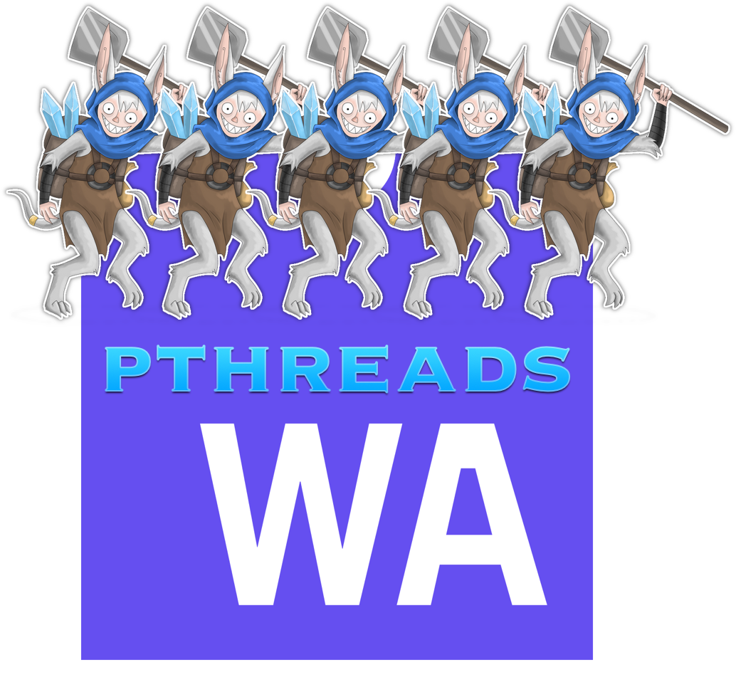 Meepo clones dancing on top of the WebAssembly logo with pthreads