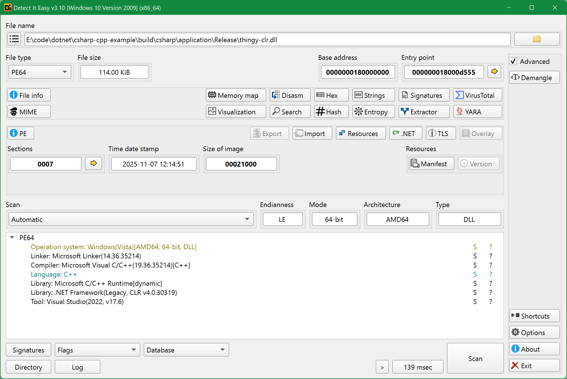 Detect It Easy, thingy-clr.dll as .NET Framework assembly