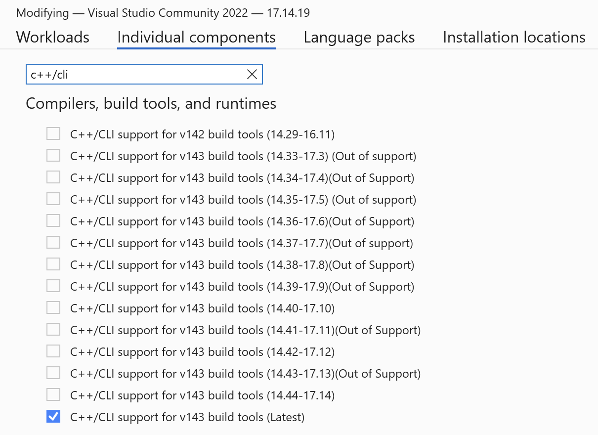 Visual Studio installer, C++/CLI