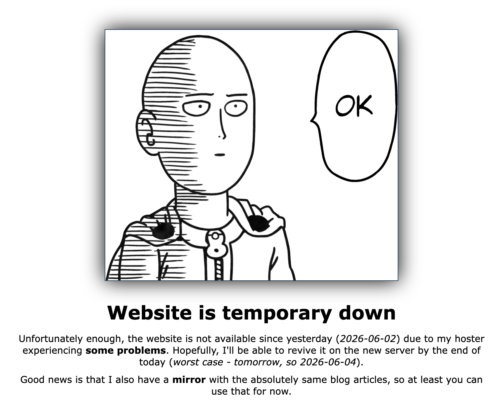 Temporary status page for decovar.dev website being down